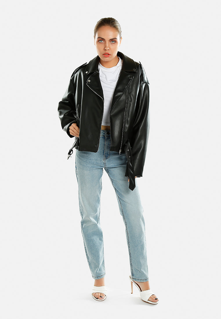 belted biker jacket by ruw#color_black