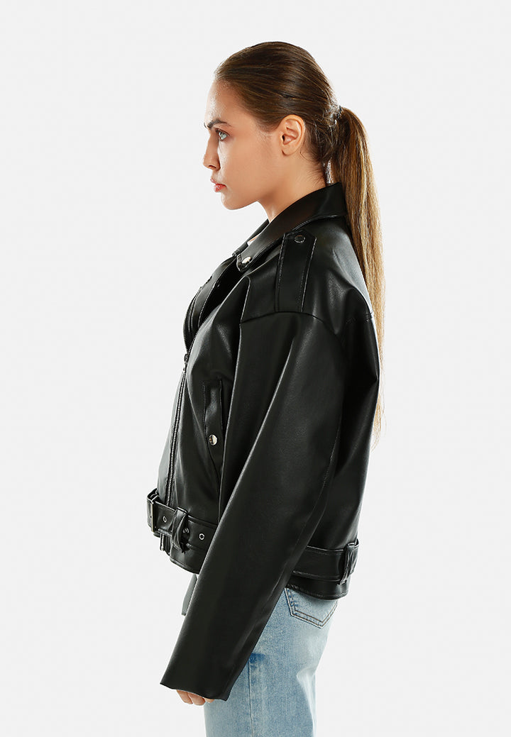 belted biker jacket by ruw#color_black