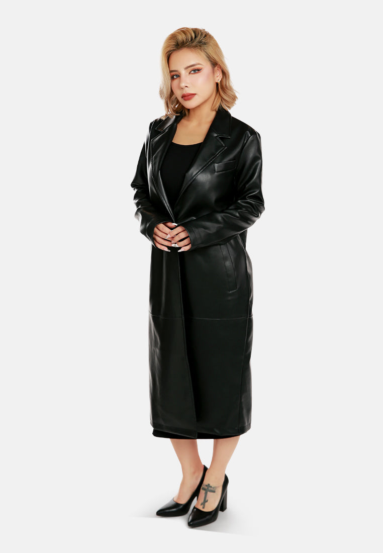 faux leather long coat by ruw#color_black