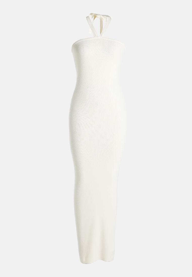 halter neck bodycon maxi dress by ruw#color_cream