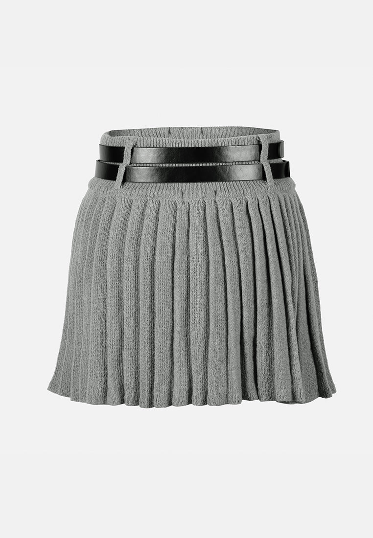 dual belt pleated skirt by ruw#color_grey