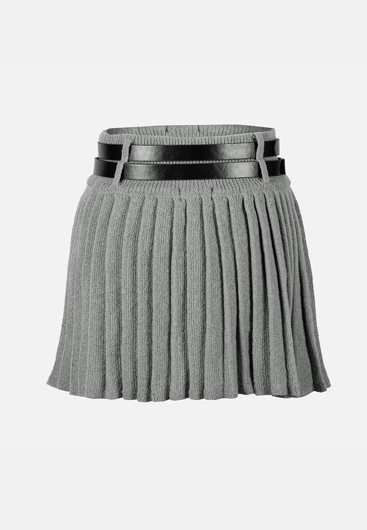 dual belt pleated skirt by ruw#color_grey