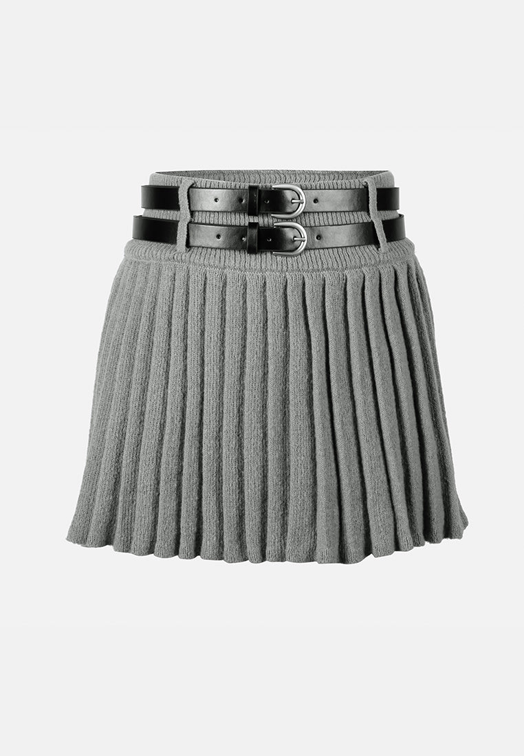 dual belt pleated skirt by ruw#color_grey