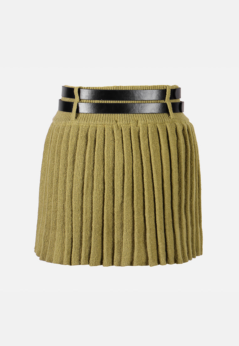 dual belt pleated skirt by ruw#color_olive