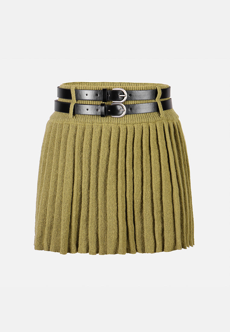dual belt pleated skirt by ruw#color_olive