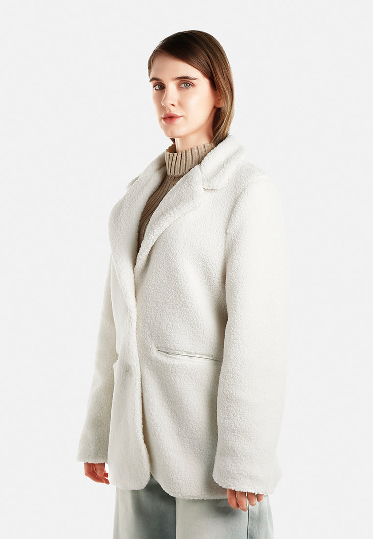 faux fur teddy oversized jacket in ecru by ruw#color_ecru