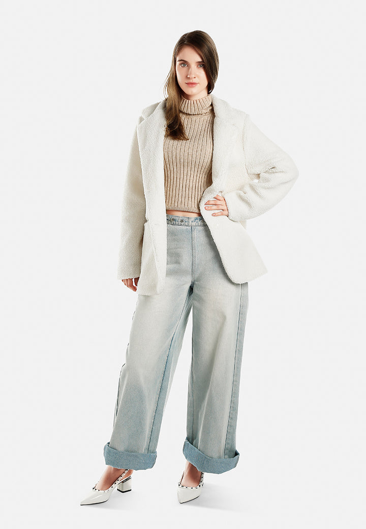 faux fur teddy oversized jacket in ecru by ruw#color_ecru