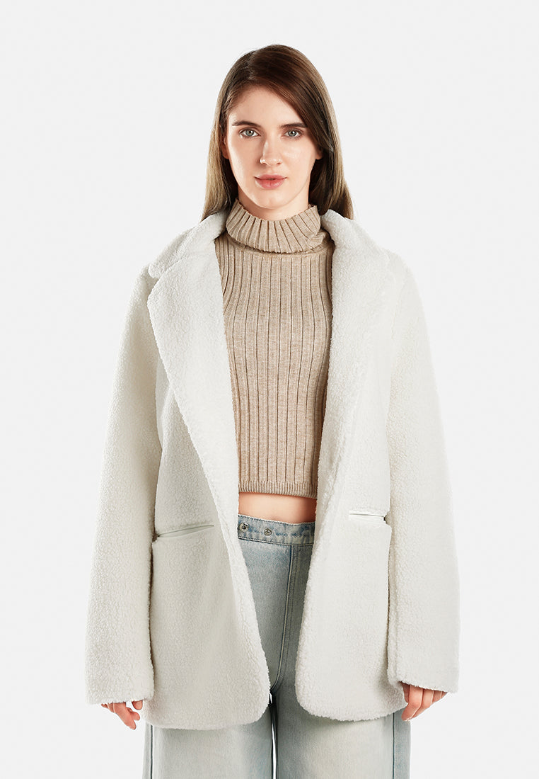 faux fur teddy oversized jacket in ecru by ruw#color_ecru