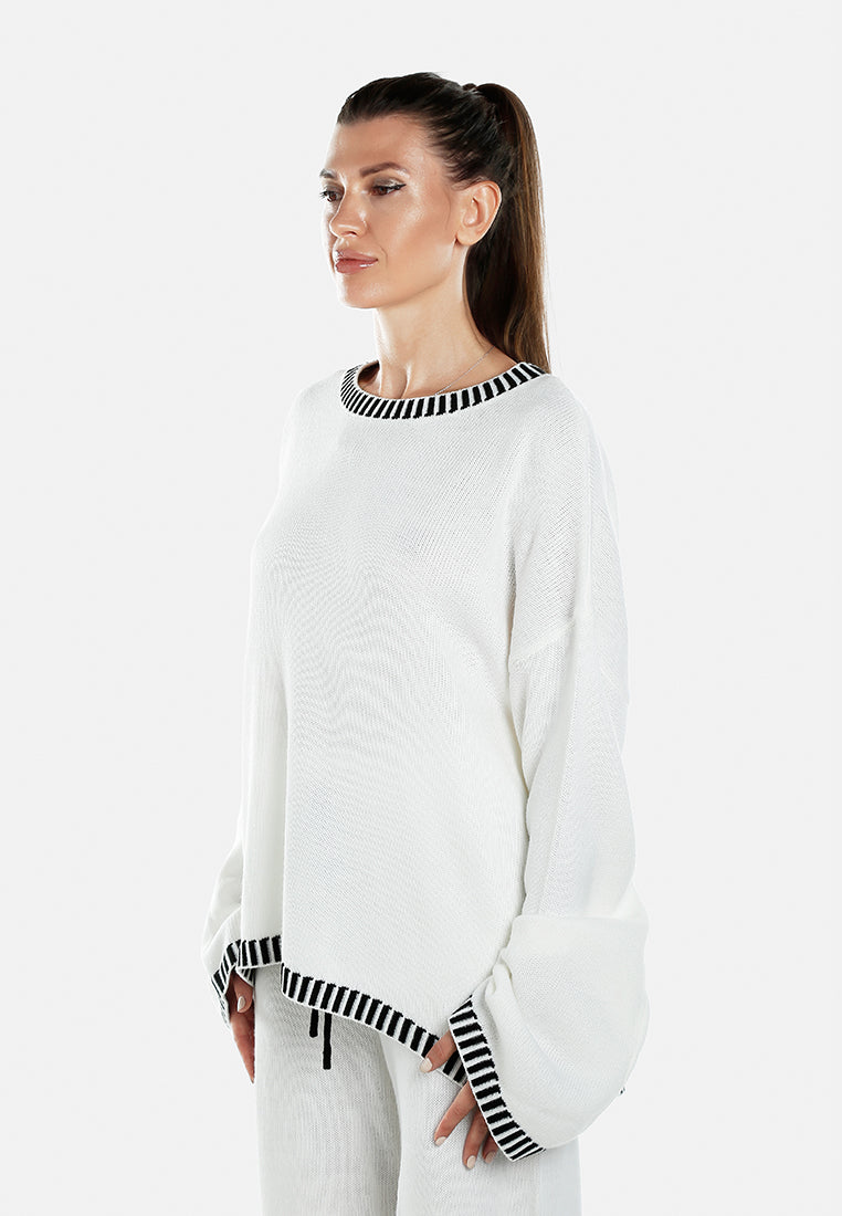 contrast stitch detail knit sweater jumper in by ruw#color_cream