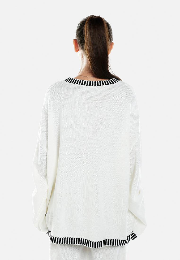 contrast stitch detail knit sweater jumper in by ruw#color_cream