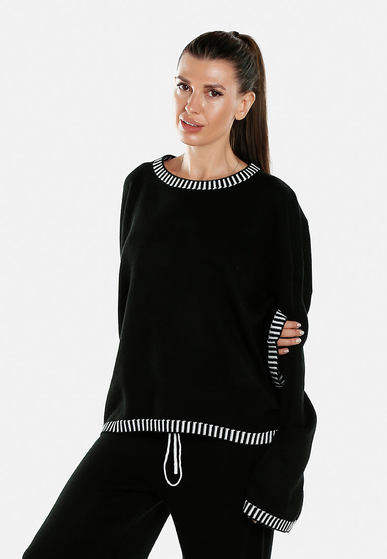 contrast stitch detail knit sweater jumper in by ruw#color_black