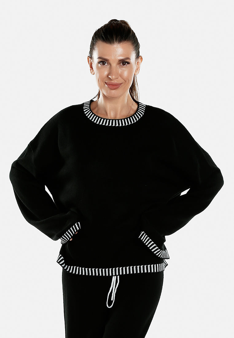 contrast stitch detail knit sweater jumper in by ruw#color_black