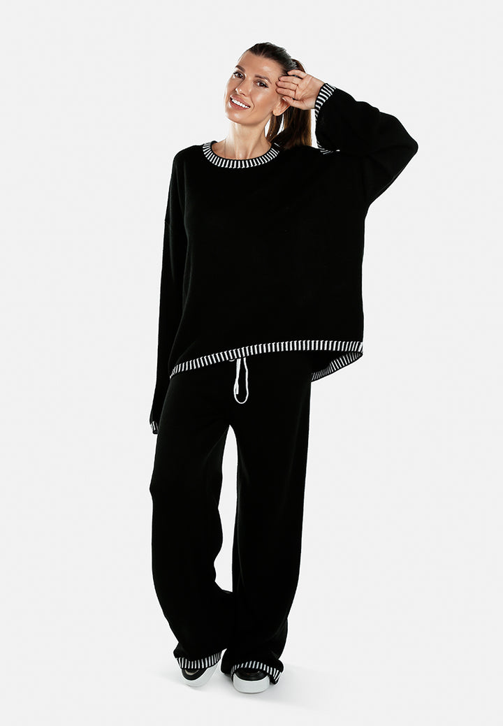 Contrast Stitch Detail Knit Sweater Trouser by RUW