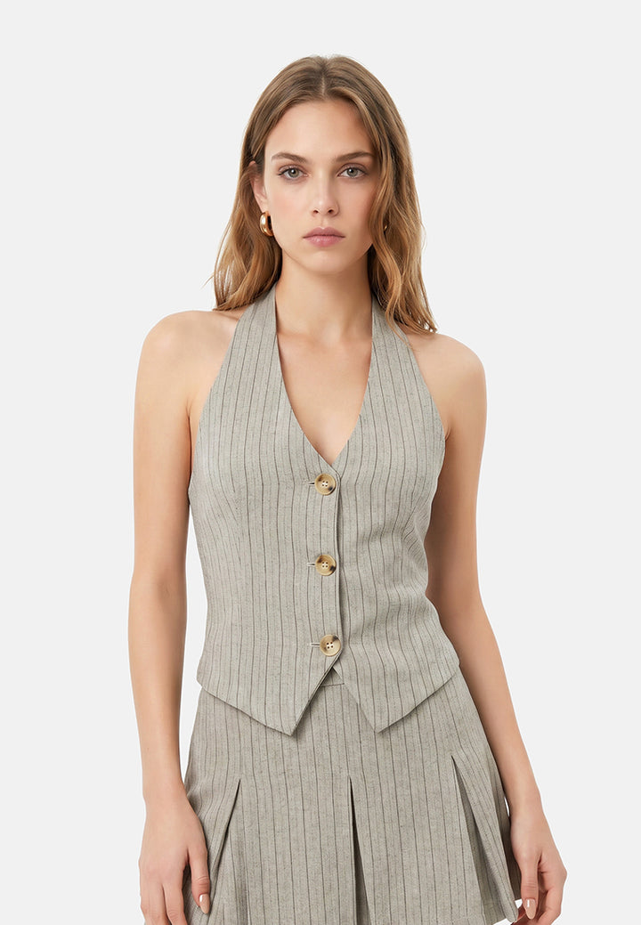 herringbone halterneck top by ruw#color_taupe