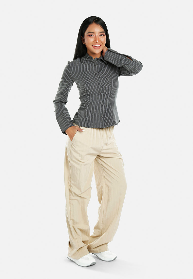 Elasticated Flared Pants#color_stone