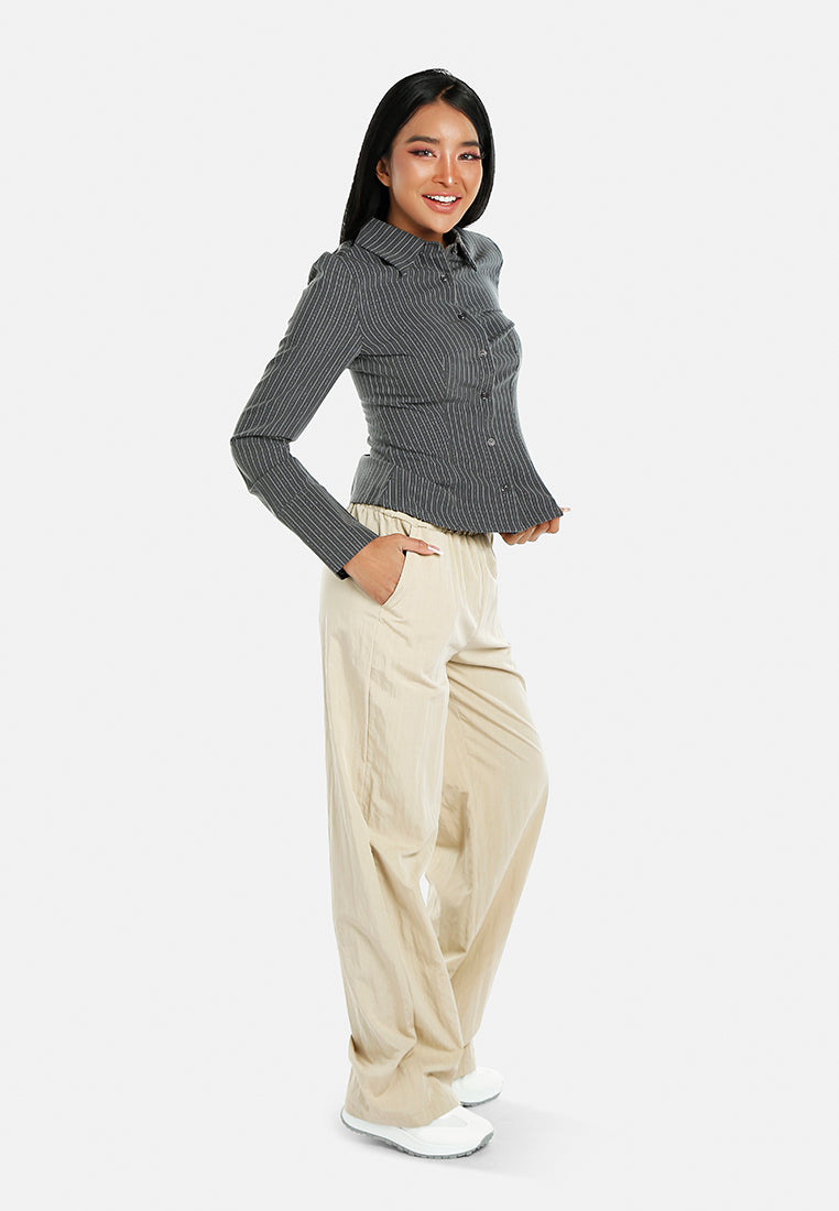 Elasticated Flared Pants#color_stone