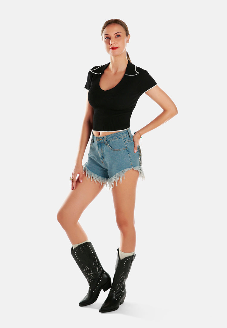 deep scoop neck polo tshirt by ruw#color_black-white