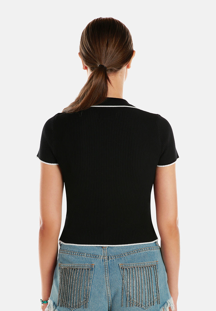 deep scoop neck polo tshirt by ruw#color_black-white