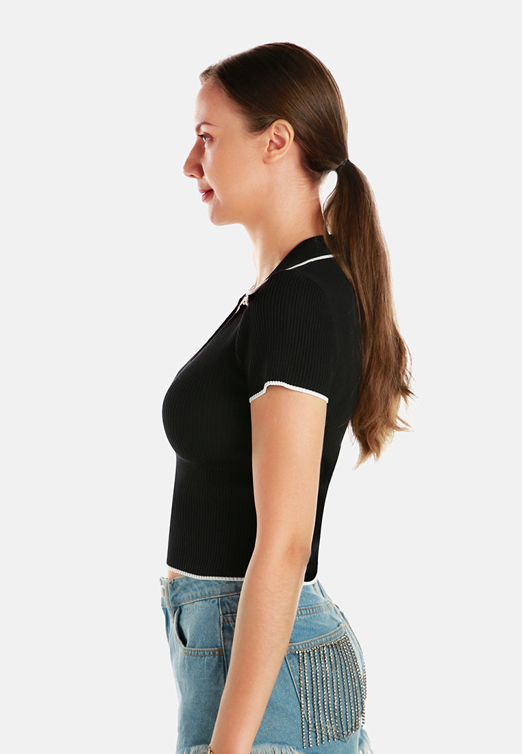 deep scoop neck polo tshirt by ruw#color_black-white