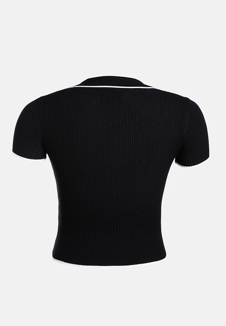 deep scoop neck polo tshirt by ruw#color_black-white