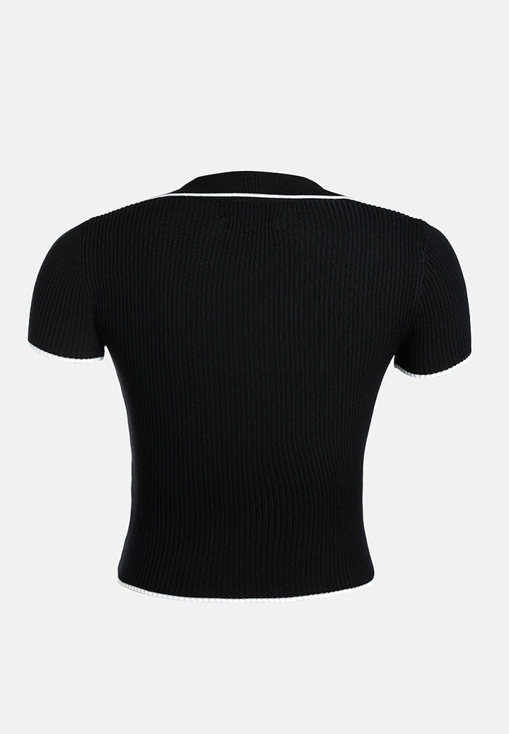 deep scoop neck polo tshirt by ruw#color_black-white