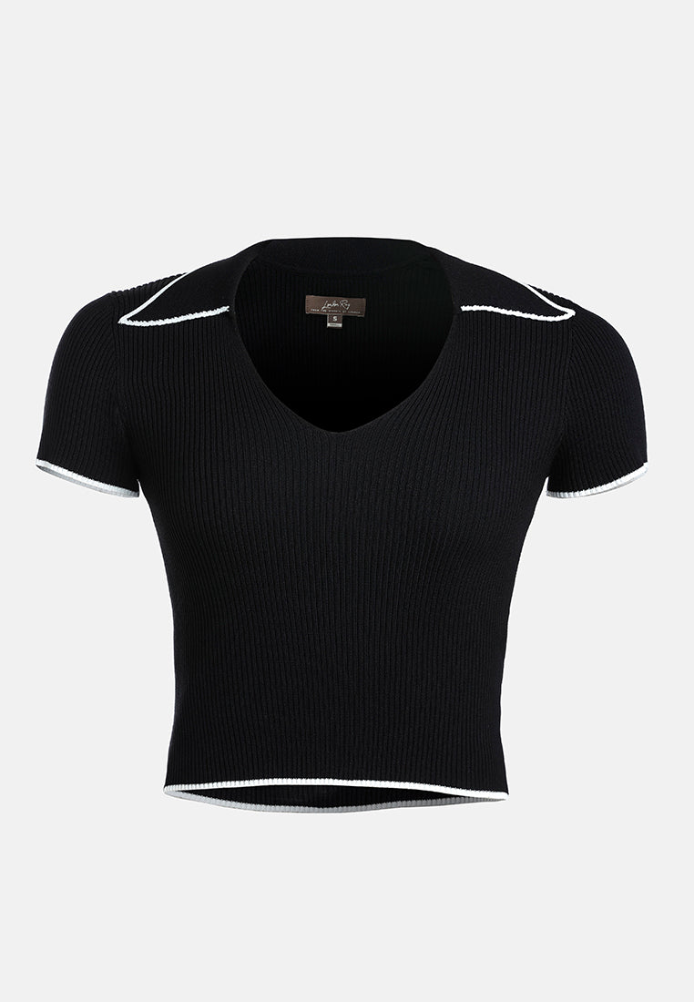 deep scoop neck polo tshirt by ruw#color_black-white