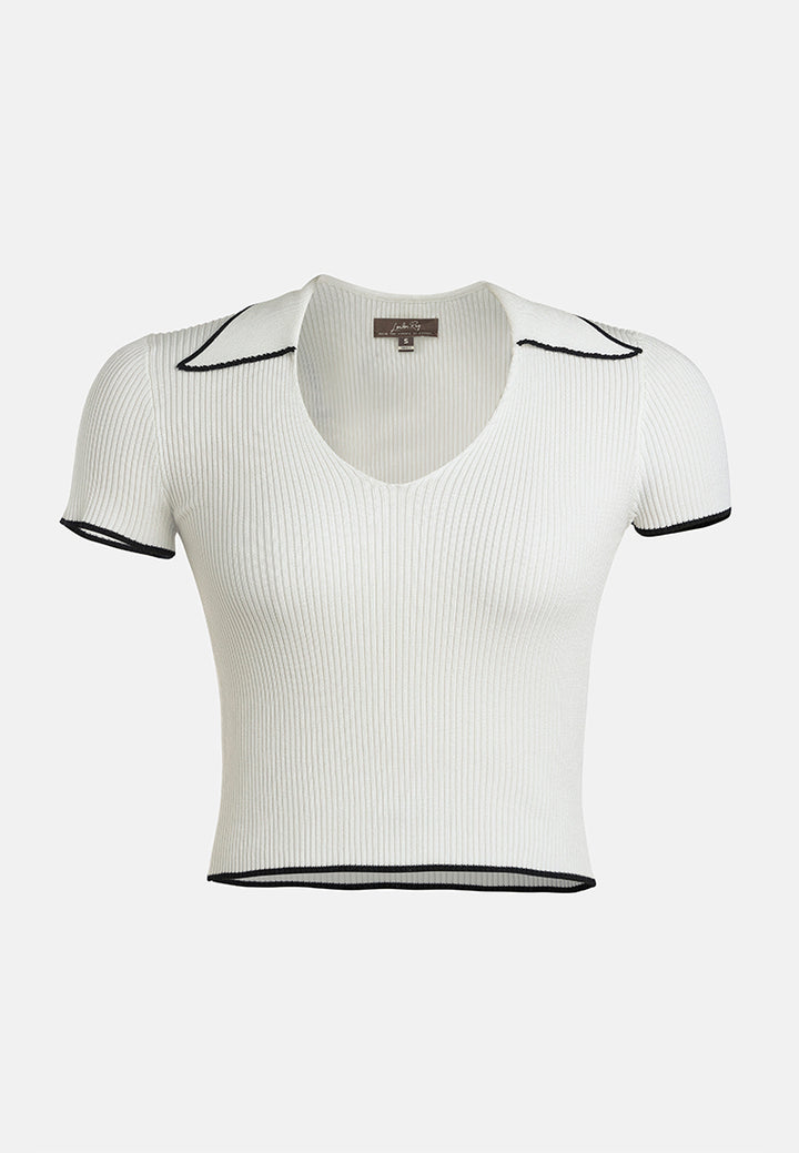 deep scoop neck polo tshirt by ruw#color_off-white