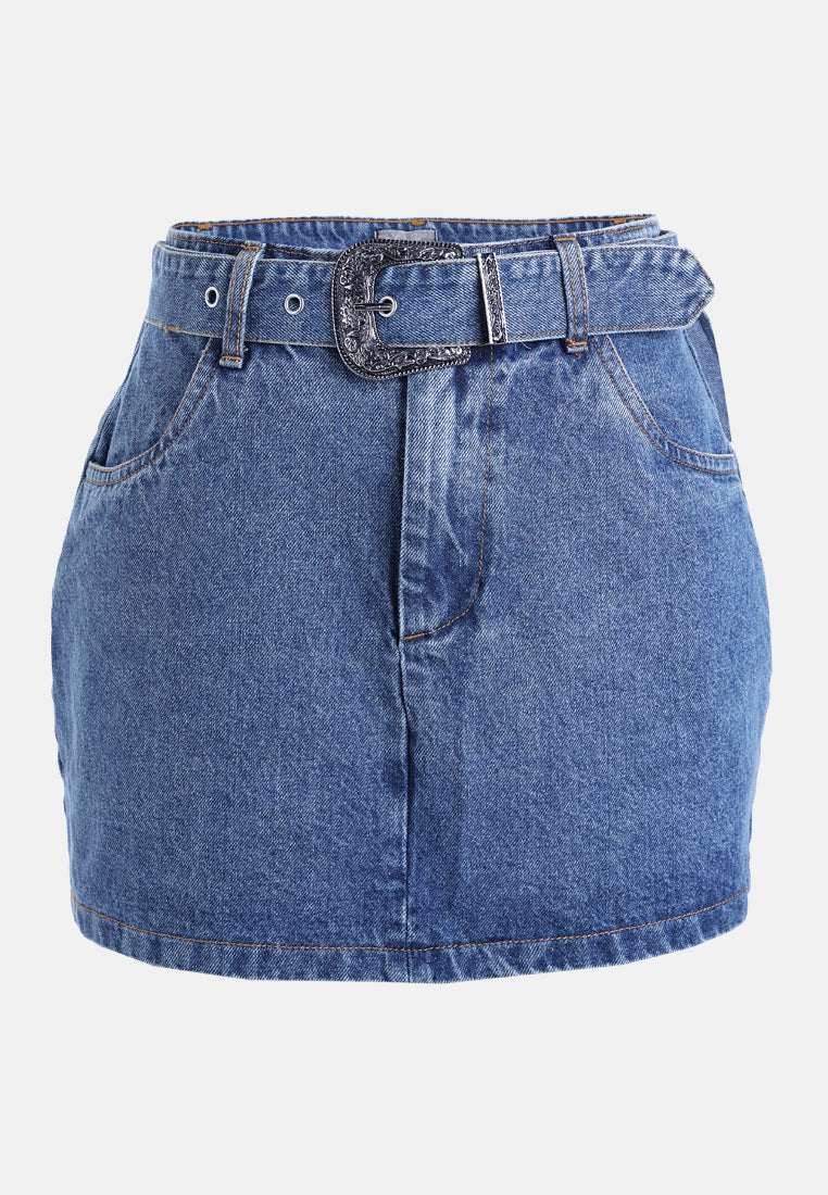 sculpted buckle mini skirt by ruw#color_mid-blue