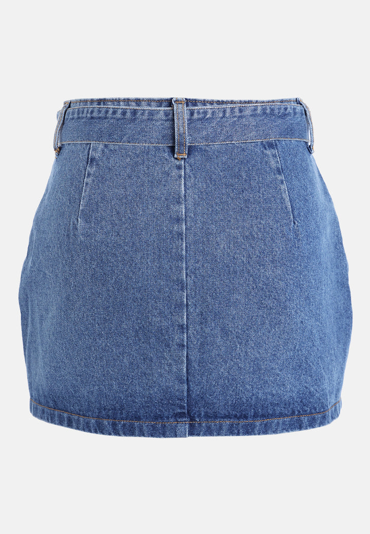 sculpted buckle mini skirt by ruw#color_mid-blue