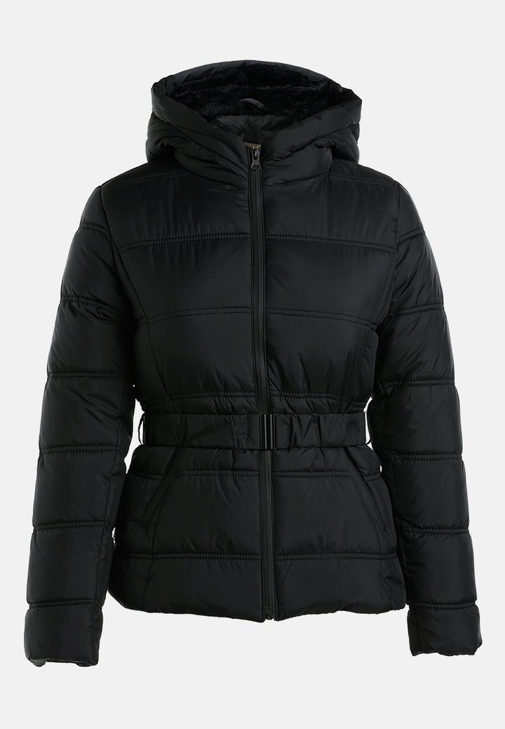 Quilted Hood Puffer Jacket#color_black