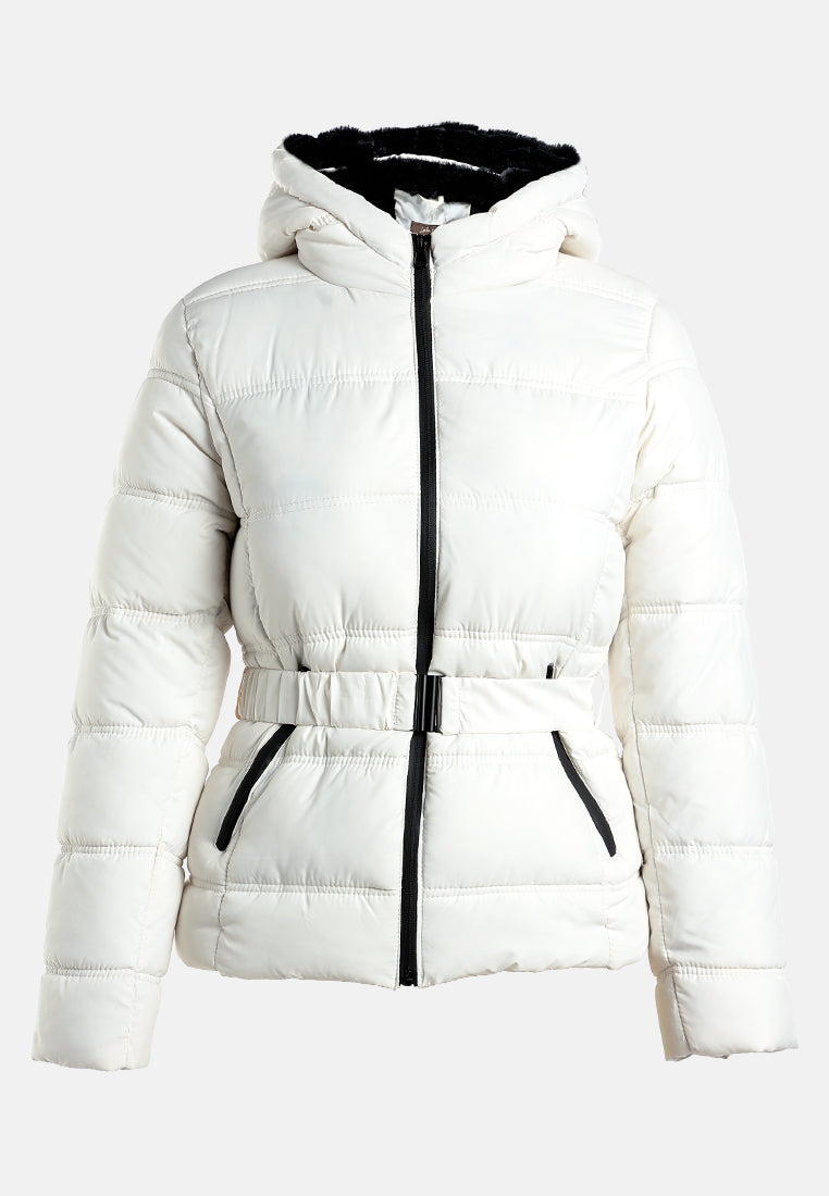 Quilted Hood Puffer Jacket#color_off-white