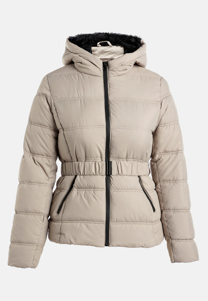 Quilted Hood Puffer Jacket#color_taupe