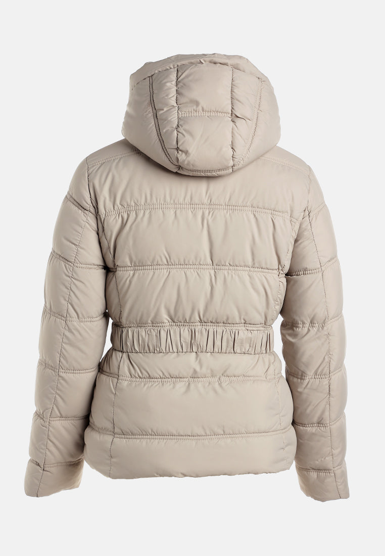 Quilted Hood Puffer Jacket#color_taupe