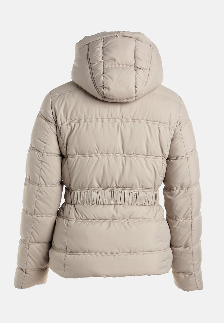 Quilted Hood Puffer Jacket#color_taupe