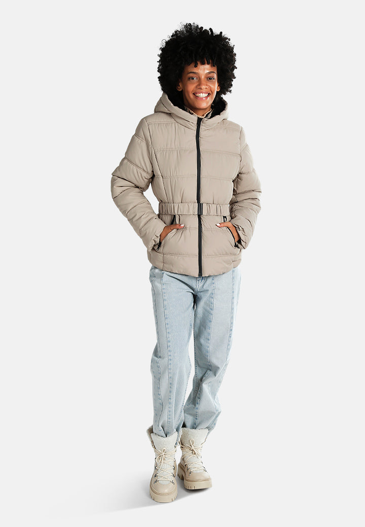 Quilted Hood Puffer Jacket#color_taupe