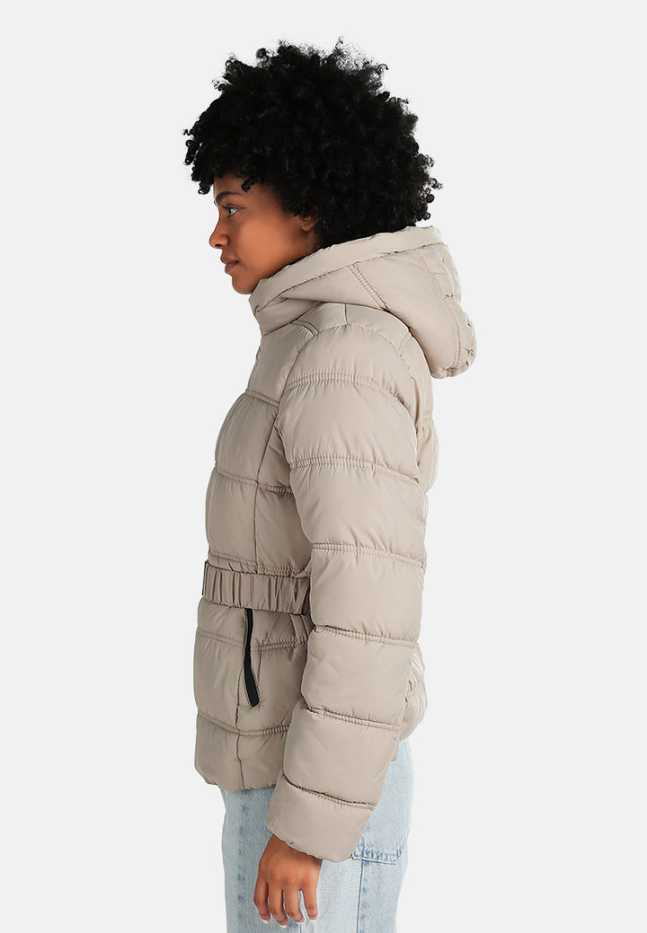 Quilted Hood Puffer Jacket#color_taupe
