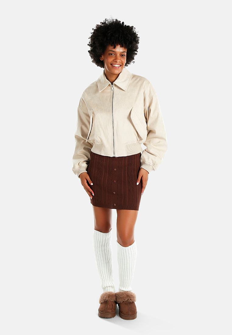 elasticated hem bomber jacket#color_cream