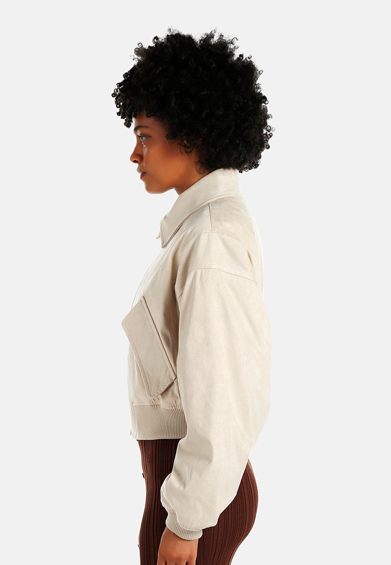 elasticated hem bomber jacket#color_cream