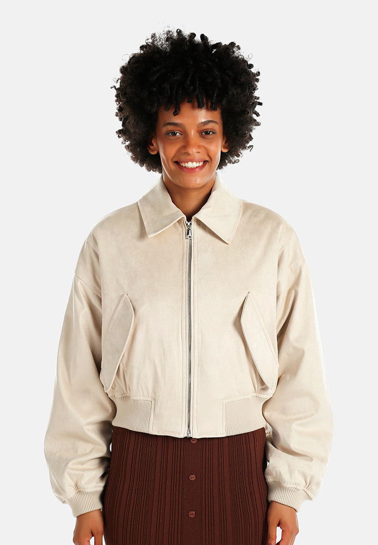 elasticated hem bomber jacket#color_cream