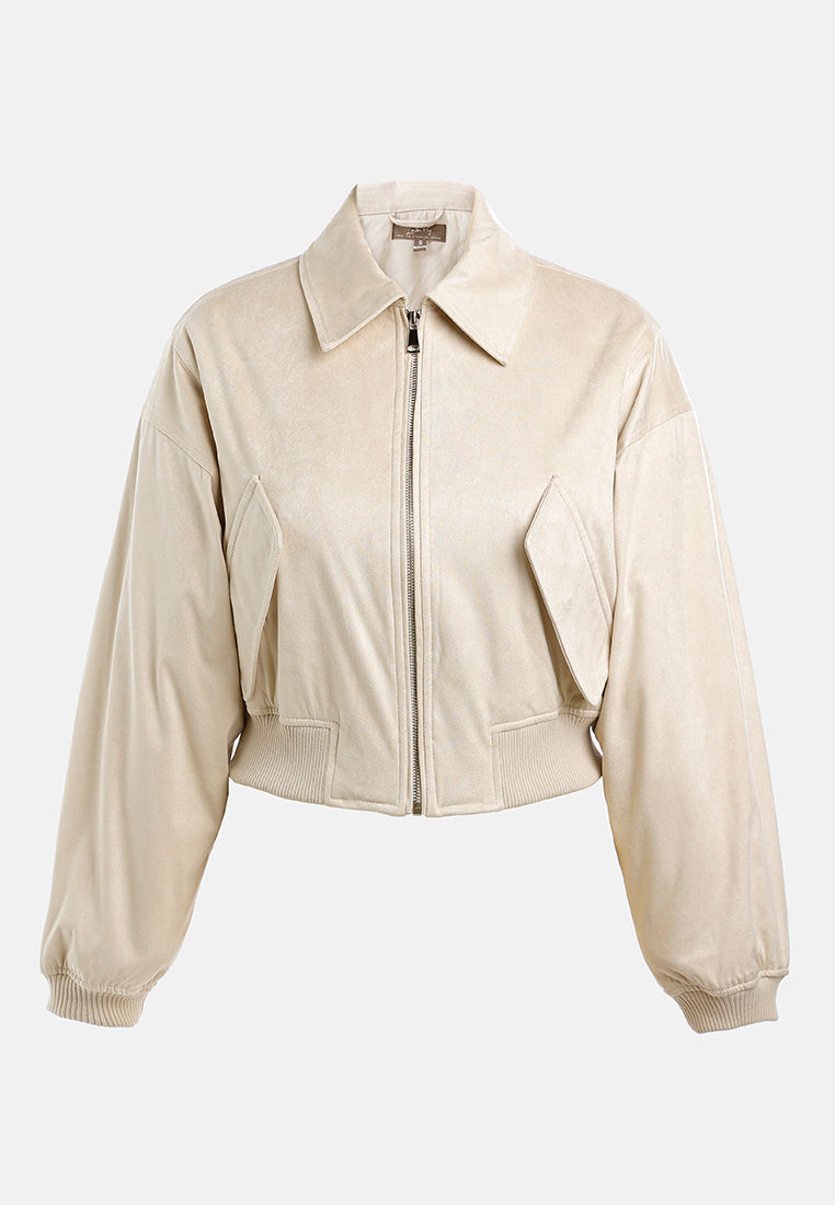 elasticated hem bomber jacket#color_cream