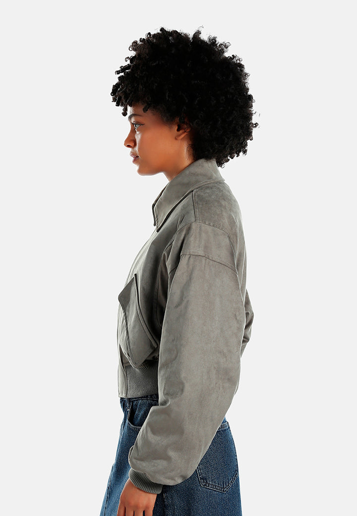 elasticated hem bomber jacket#color_grey