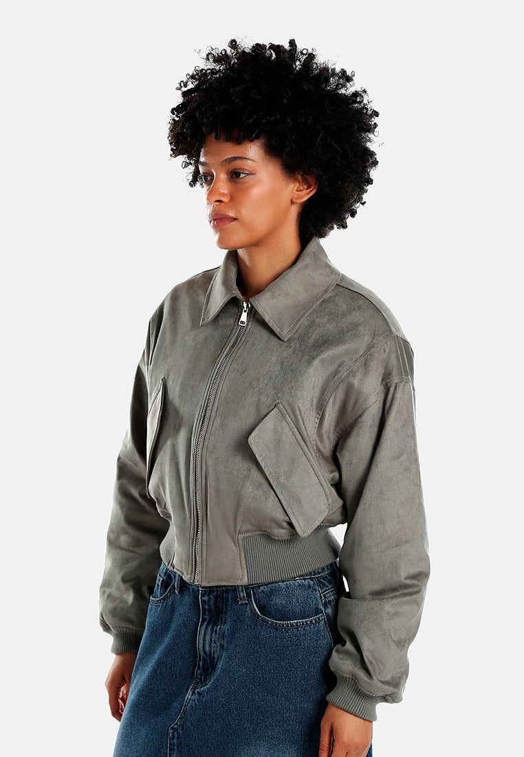 elasticated hem bomber jacket#color_grey