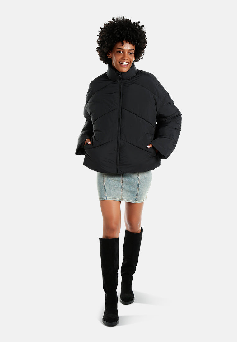 oversized zipper puffer jacket#color_black
