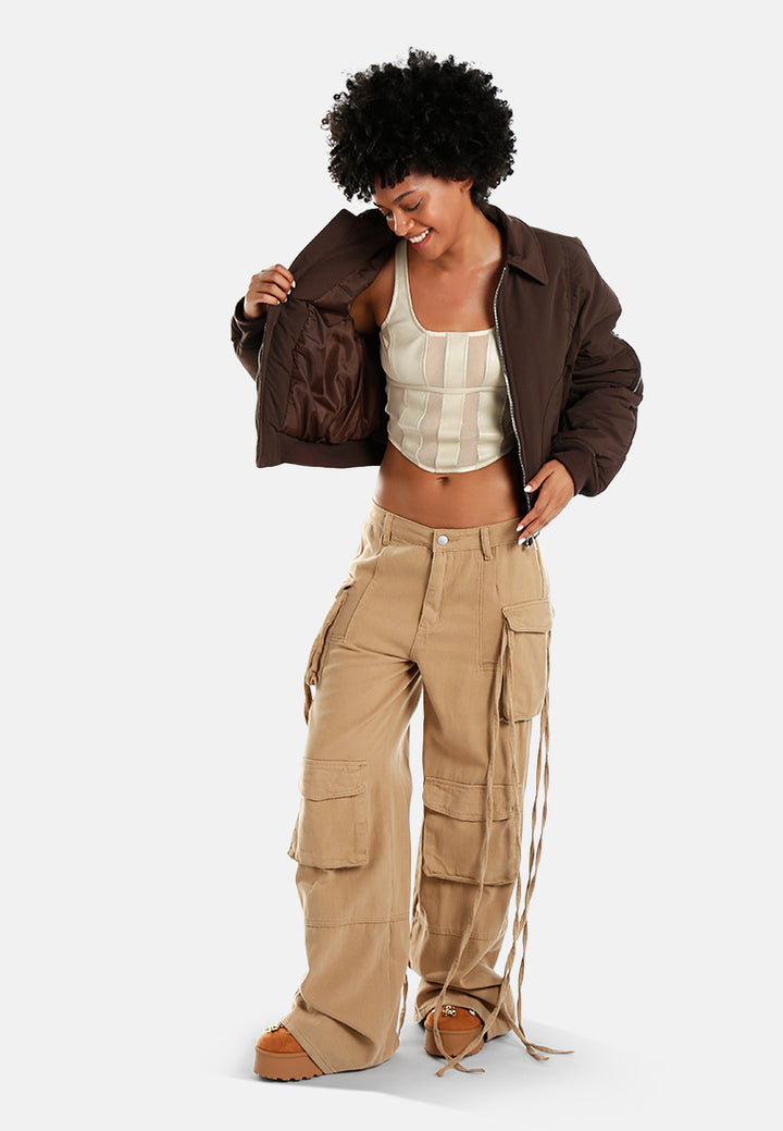 zip-up cropped bomber jacket#color_dark-bown