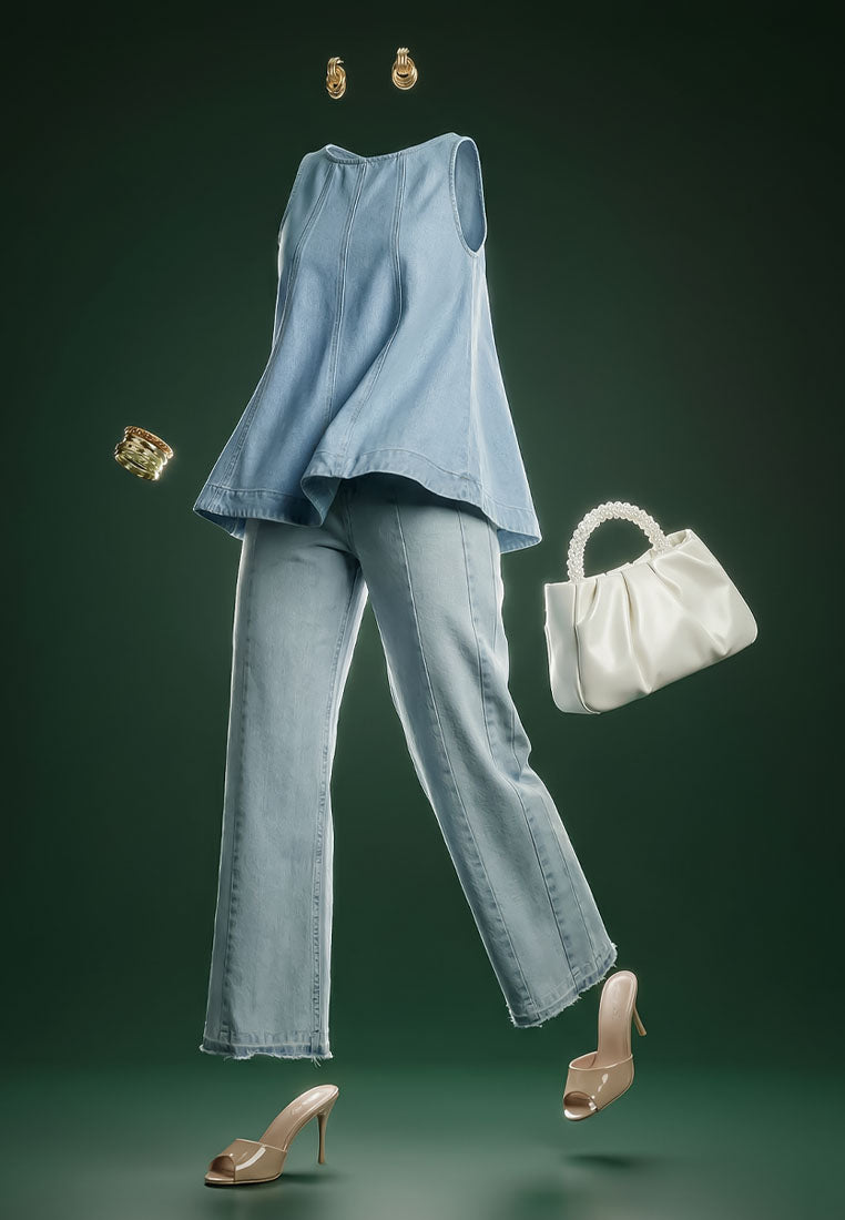 side stripe wide leg jeans by ft#color_light-blue