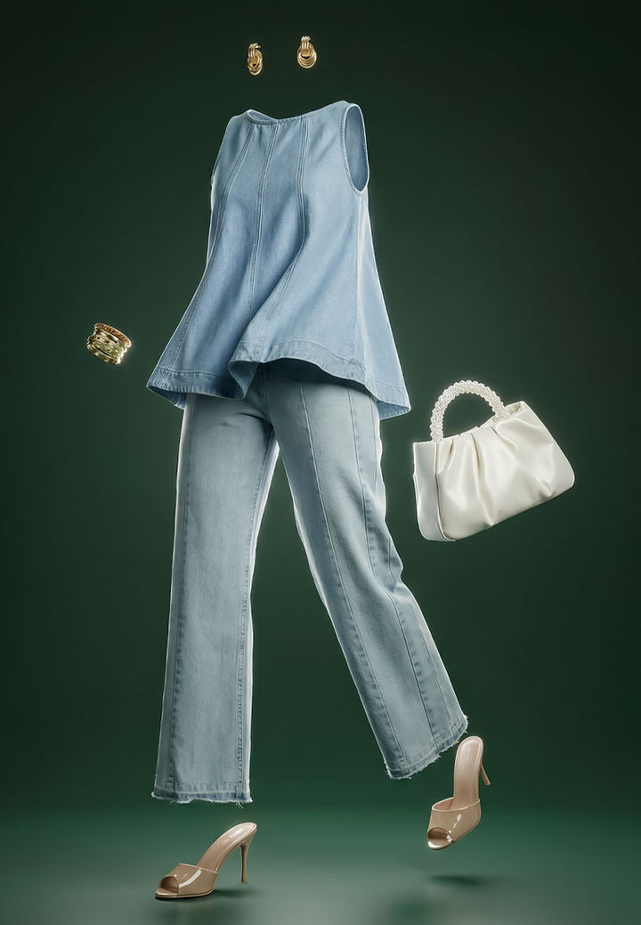 side stripe wide leg jeans by ft#color_light-blue