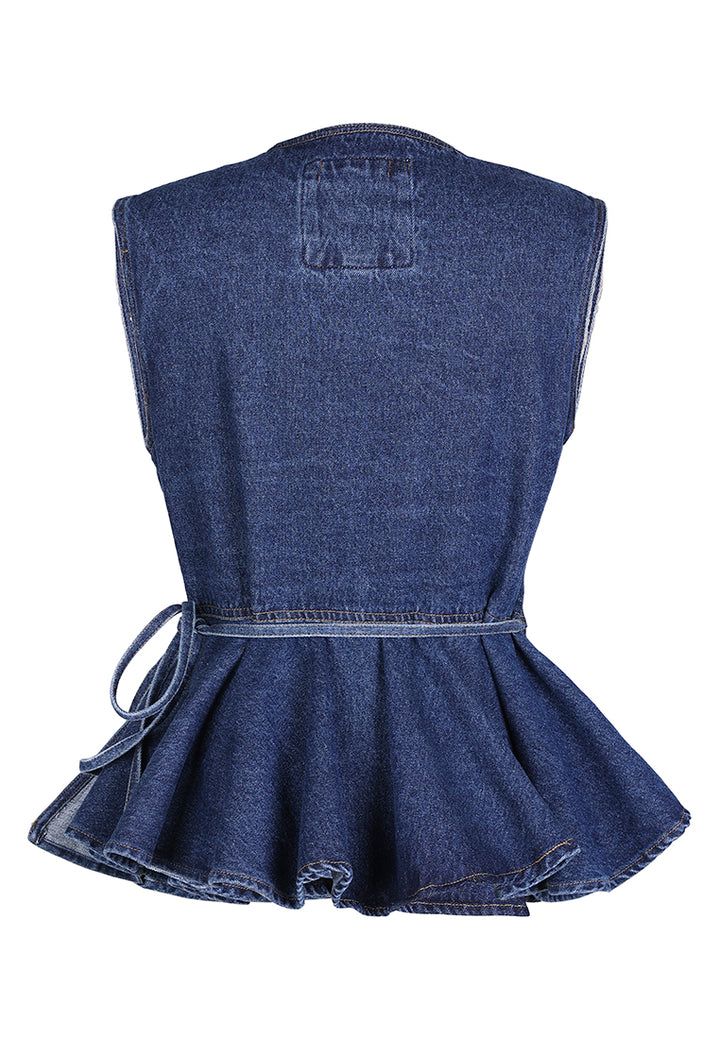 wrap detail peplum top by ft#color_mid-blue