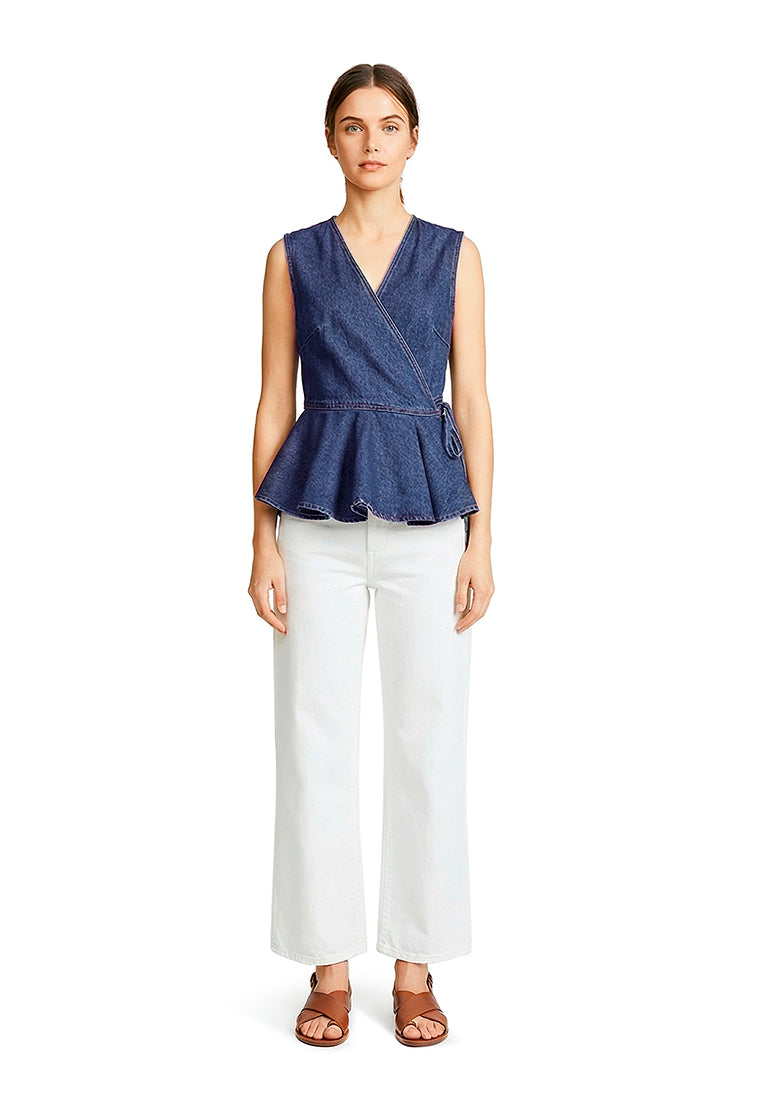 wrap detail peplum top by ft#color_mid-blue