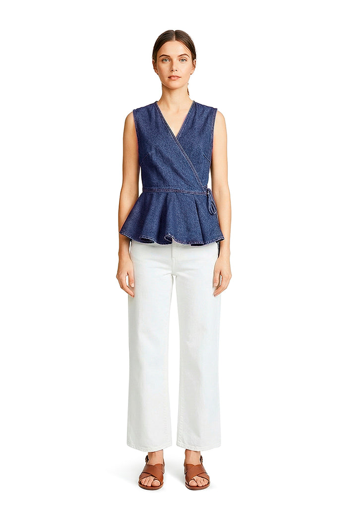 wrap detail peplum top by ft#color_mid-blue