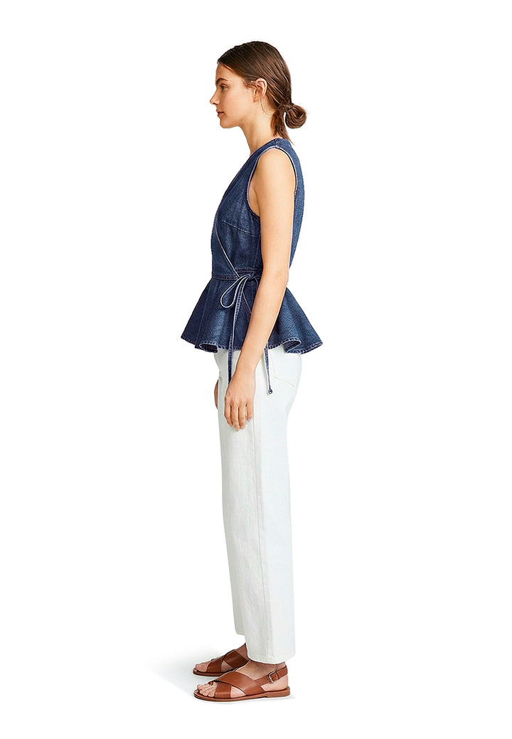 wrap detail peplum top by ft#color_mid-blue